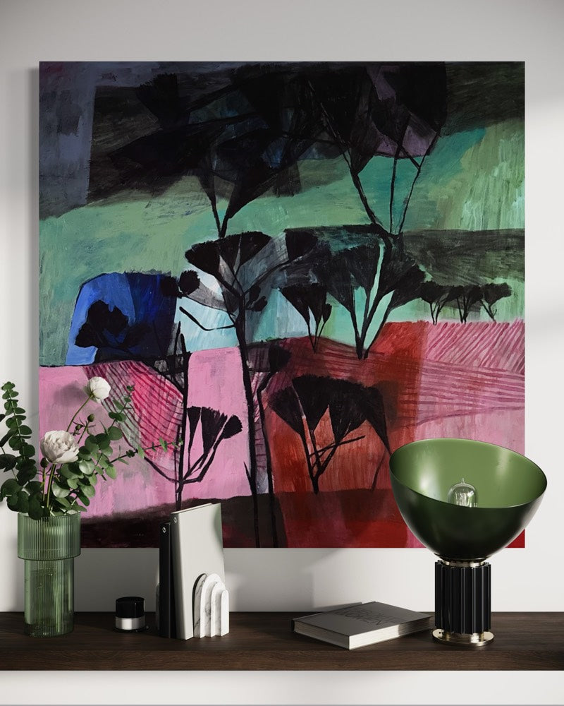 Distortion by Laura Oczos shown above a console for scale